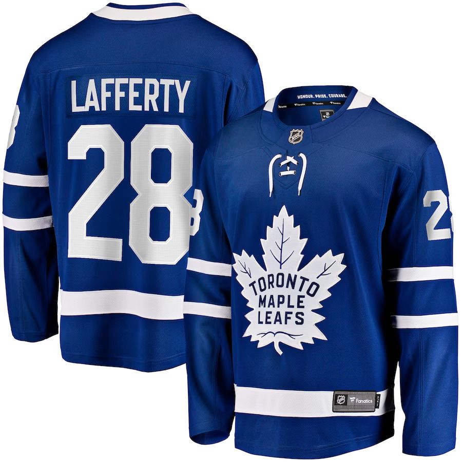Men Toronto Maple Leafs 28 Sam Lafferty Fanatics Branded Blue Home Breakaway NHL Jersey